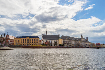 Beautiful, old architecture of the old town of Wroclaw, on the banks of the Odra river. Wroclaw.