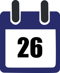 Calendar icon. Calendar design. Day of the month. Day 26th. Day 26. 