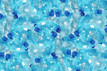 Lot Crumpled Plastic bottles. Close-up. Recycling collection. Ecology.