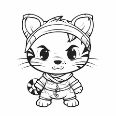 Fototapeta na wymiar coloring book for kids, cute innocent baby tiger character, black and white. AI generated