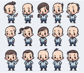 set of high quality vector illustration of  baby boys and girls with different types. isolated on white background.