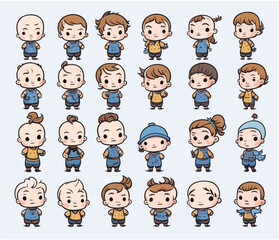 set of high quality vector illustration of  baby boys and girls with different types. isolated on white background.