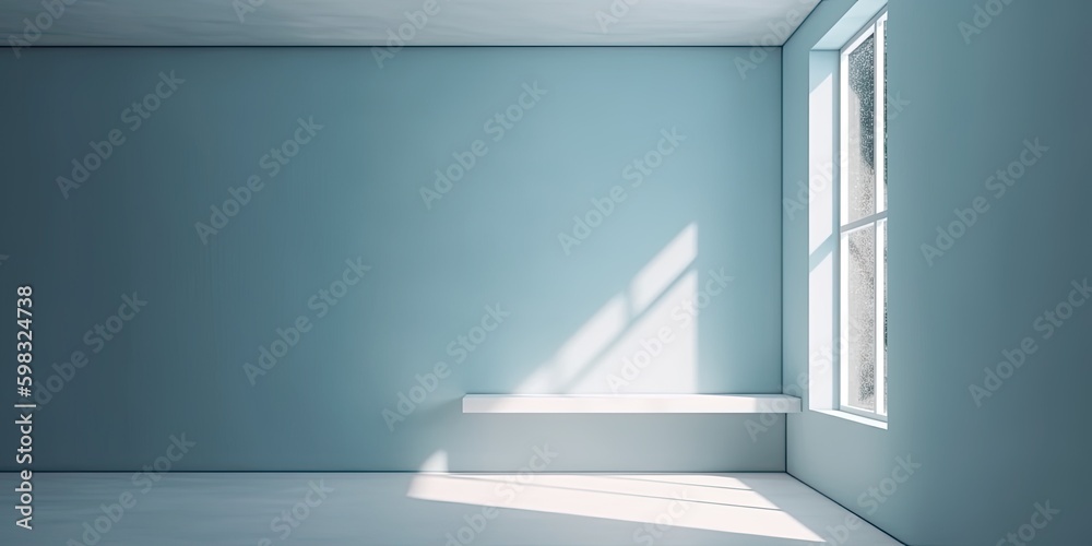 Wall mural minimalistic light blue wall in an empty room for presentation background. elegant lighting with abs