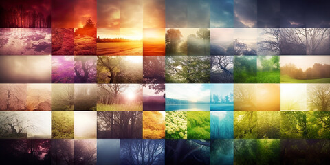 Colourful nature images collection,set in abstract design.Many moments of nature in a single frame.Wallpaper,background or web design.AI generated illustration.
