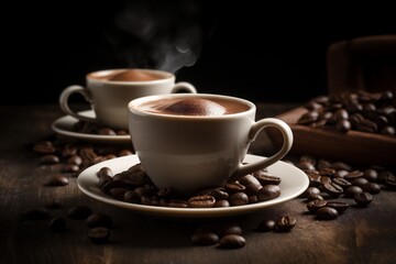 morning cafe mug bean breakfast brown cup drink espresso aroma. Generative AI. Generative AI