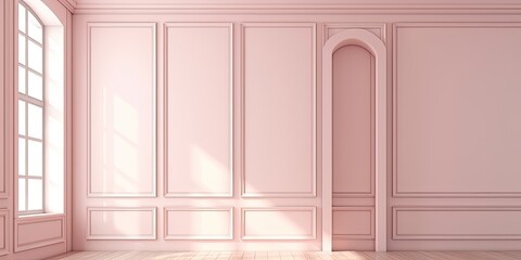 Minimalistic Light  Pink wall in an empty room for presentation background. Elegant lighting with abstract shadows. - Generative AI 