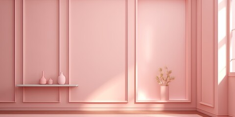 Minimalistic Light  Pink wall in an empty room for presentation background. Elegant lighting with abstract shadows. - Generative AI 