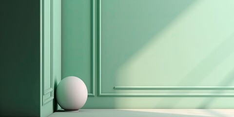 Minimalistic light green wall in an empty room for presentation background. Elegant lighting with abstract shadows. - Generative AI 
