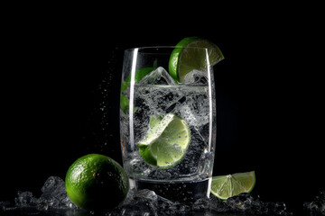 Vodka or gin with lemon in glass,  created with AI tools - obrazy, fototapety, plakaty