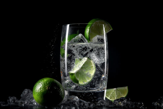 Vodka or gin with lemon in glass,  created with AI tools
