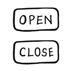 Open Close Sign Text , Icon Doodle Hand drawn 