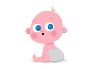 Surprised Baby Sitting on the Floor Cute Cartoon Style Spot Illustration