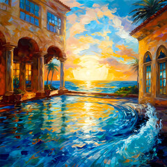 Summer Authentic outdoor experiences, showcase warm-weather adventure, fun, Hand drawn abstract, Vibrant Ink And Luministic Oil Painting, Background, artwork Concept, Abstract luxury, generative AI
