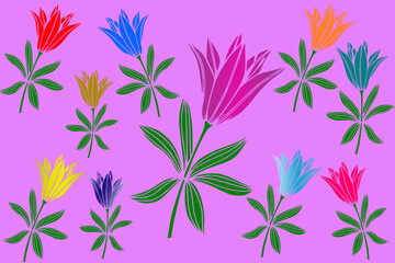 Trendy pattern made of beautiful wood lily flowers, spring and summer background	