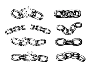Foto op Plexiglas Set of chain illustration, broken chains. Hand drawn vector sketch illustration  © aksol