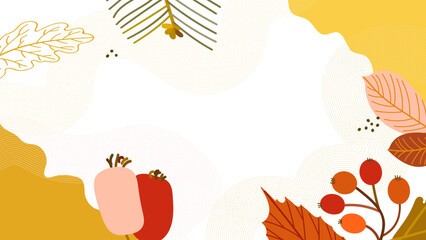 flat autumn background with leaves,berries