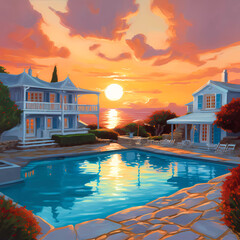 Summer Authentic outdoor experiences, showcase warm-weather adventure, fun, Hand drawn abstract, Vibrant Ink And Luministic Oil Painting, Background, artwork Concept, Abstract luxury, generative AI
