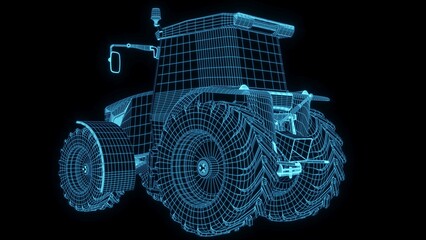 3d rendering illustration Agriculture and Farming car truck.hologram futuristic show technology security for premium product business finance. Harvester trucks, tractors, farmers and village farm