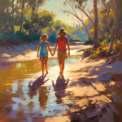 Summer Authentic outdoor experiences, showcase warm-weather adventure, fun, Hand drawn abstract, Vibrant Ink And Luministic Oil Painting, Background, artwork Concept, Abstract luxury, generative AI
