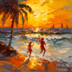 Summer Authentic outdoor experiences, showcase warm-weather adventure, fun, Hand drawn abstract, Vibrant Ink And Luministic Oil Painting, Background, artwork Concept, Abstract luxury, generative AI
