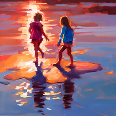 Summer Authentic outdoor experiences, showcase warm-weather adventure, fun, Hand drawn abstract, Vibrant Ink And Luministic Oil Painting, Background, artwork Concept, Abstract luxury, generative AI
