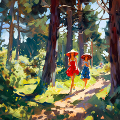 Summer Authentic outdoor experiences, showcase warm-weather adventure, fun, Hand drawn abstract, Vibrant Ink And Luministic Oil Painting, Background, artwork Concept, Abstract luxury, generative AI
