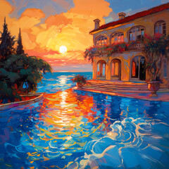 Summer Authentic outdoor experiences, showcase warm-weather adventure, fun, Hand drawn abstract, Vibrant Ink And Luministic Oil Painting, Background, artwork Concept, Abstract luxury, generative AI
