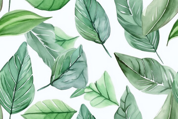 Watercolor Green Leaves Seamless Pattern. Ai generative