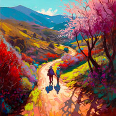 Summer Authentic outdoor experiences, showcase warm-weather adventure, fun, Hand drawn abstract, Vibrant Ink And Luministic Oil Painting, Background, artwork Concept, Abstract luxury, generative AI
