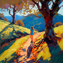 Summer Authentic outdoor experiences, showcase warm-weather adventure, fun, Hand drawn abstract, Vibrant Ink And Luministic Oil Painting, Background, artwork Concept, Abstract luxury, generative AI
