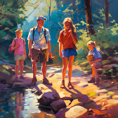 Summer Authentic outdoor experiences, showcase warm-weather adventure, fun, Hand drawn abstract, Vibrant Ink And Luministic Oil Painting, Background, artwork Concept, Abstract luxury, generative AI
