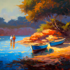 Summer Authentic outdoor experiences, showcase warm-weather adventure, fun, Hand drawn abstract, Vibrant Ink And Luministic Oil Painting, Background, artwork Concept, Abstract luxury, generative AI
