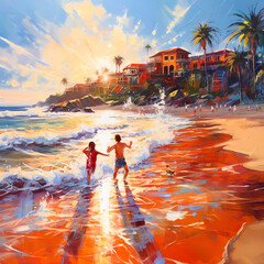 Summer Authentic outdoor experiences, showcase warm-weather adventure, fun, Hand drawn abstract, Vibrant Ink And Luministic Oil Painting, Background, artwork Concept, Abstract luxury, generative AI
