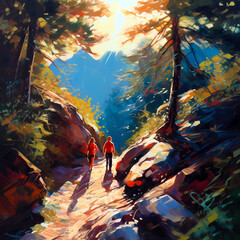 Summer Authentic outdoor experiences, showcase warm-weather adventure, fun, Hand drawn abstract, Vibrant Ink And Luministic Oil Painting, Background, artwork Concept, Abstract luxury, generative AI
