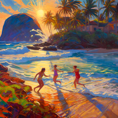 Summer Authentic outdoor experiences, showcase warm-weather adventure, fun, Hand drawn abstract, Vibrant Ink And Luministic Oil Painting, Background, artwork Concept, Abstract luxury, generative AI
