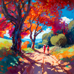 Summer Authentic outdoor experiences, showcase warm-weather adventure, fun, Hand drawn abstract, Vibrant Ink And Luministic Oil Painting, Background, artwork Concept, Abstract luxury, generative AI
