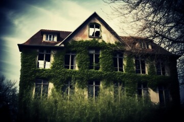 Obraz premium Echoes of the Past: An Abandoned House Overtaken by Nature