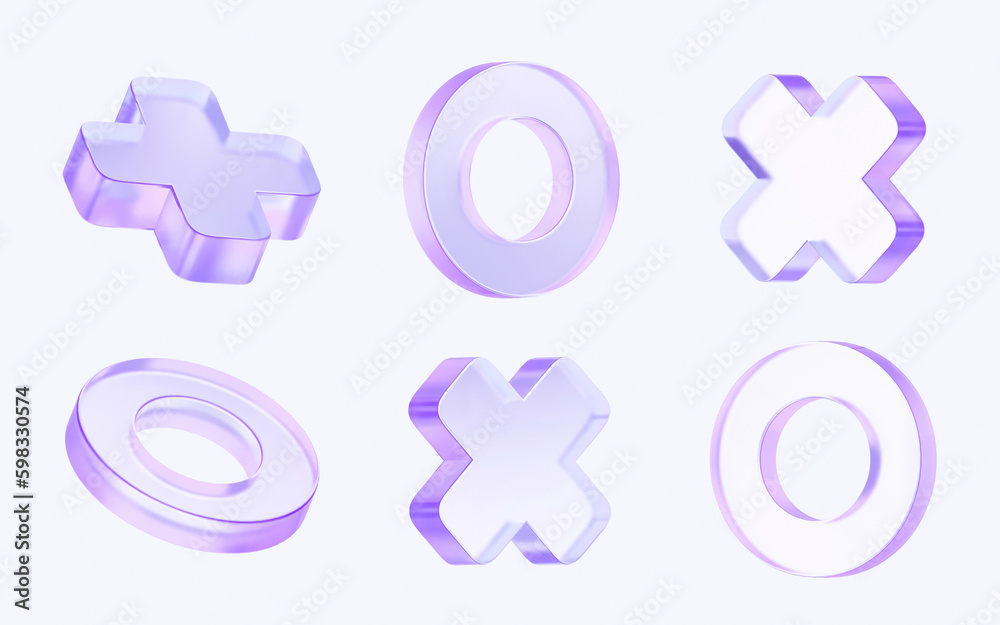Fototapete set of abstract glass shapes with colorful gradient. 3d rendering illustration