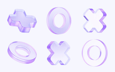 set of abstract glass shapes with colorful gradient. 3d rendering illustration