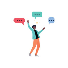Flat illustration. Verbal or oral communication skills, storytelling or explanation, public speaking. person with bubble