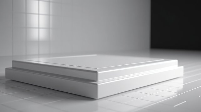 Wide Shiny Realistic White Platform, Close-Up View, Modern and Minimalist Presentation Surface, Generative AI Illustration