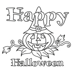 Funny halloween cartoon characters vector illustration. For kids coloring book.