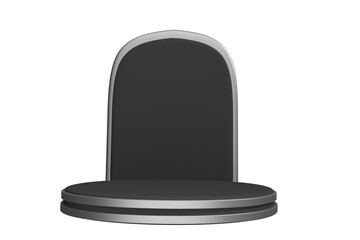 3D stone Black podium or rock dais stage and nature Black leaves. elegant Black podium mock-up stand product scene green white background. 3d podium stage illustration render modern style.
