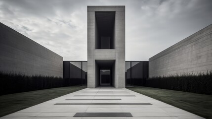 The use of bold vertical lines and symmetry give this minimalist structure a sense of grandeur. AI generated