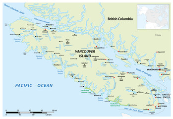 Fototapeta na wymiar Vector map of the Canadian Pacific island of Vancouver Island