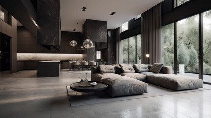 Fototapeta premium Minimalist decor and luxurious materials in a high-end apartment. AI generated