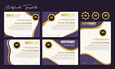 Award template certificate, gold color and blue gradient. Contains a modern certificate with a gold badge.