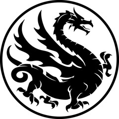 Dragon Round Sigil Silhouette Illustration