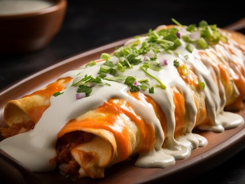 enchiladas with melted cheese and a dollop of sour cream