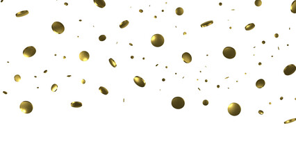 Golden confetti falling down isolated on transparent background.